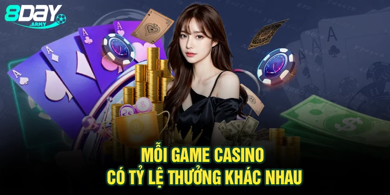 Mỗi game casino có tỷ lệ thưởng khác nhau